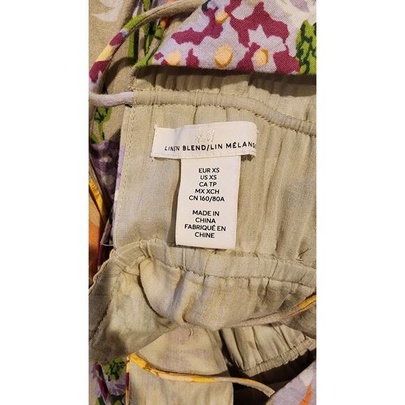 H&M Linen Blend Deep V Strappy Summer Maxi Dress XS Cottagecore Boho - Picture 6 of 6